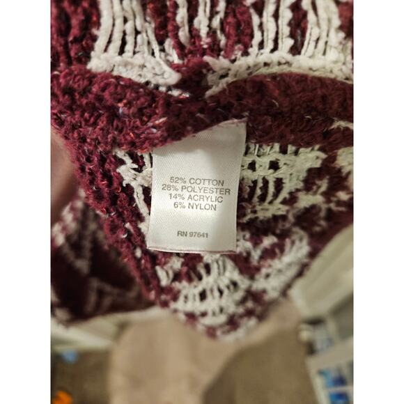 J Jill Cardigan Sweater Port Multi Jacquard Cozy Aztec burgandy size 2X - Picture 4 of 7